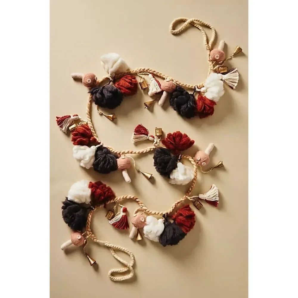 Anthropologie Brenn Garland Wool Bells Mushrooms  Rope Woodland Holiday NEW